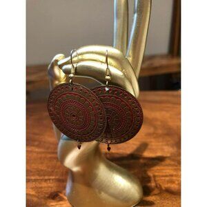 Circular Red and Copper Bohemian Dangle Earrings